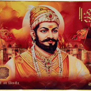 Chhatrapati Shivaji Maharaj Premium Crystal Wall Painting with Epoxy Gloss Finish & Gold Slim Frame | Embossed HD Wall Art for Living Room, Office & Home Décor | 18 x 12 Inch