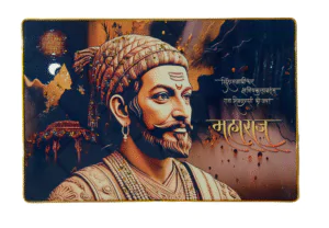 Chhatrapati Shivaji Maharaj Premium Crystal Wall Painting with Epoxy Gloss Finish & Gold Slim Frame | Embossed HD Wall Art for Living Room, Office & Home Décor | 18 x 12 Inch