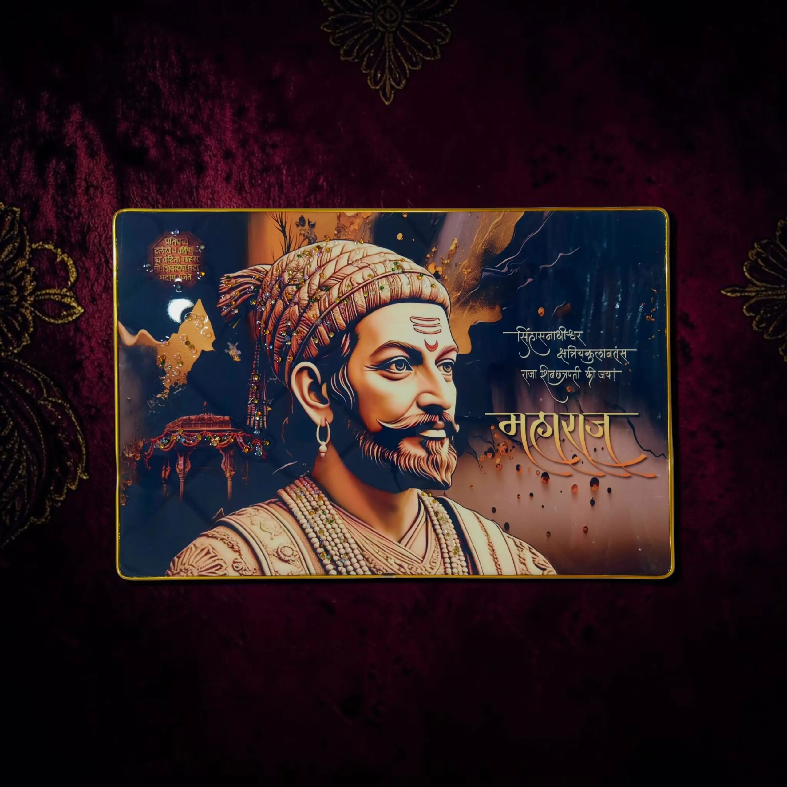 Chhatrapati Shivaji Maharaj Premium Crystal Wall Painting with Epoxy Gloss Finish & Gold Slim Frame | Embossed HD Wall Art for Living Room, Office & Home Décor | 18 x 12 Inch - Image 6