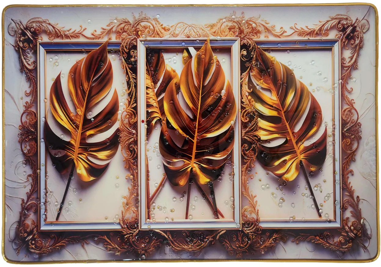 Premium Epoxy Glossy Crystal Painting of Golden Tropical Leaves | Modern Botanical Wall Art with Ornate Gold Frame | Home, Living Room & Office Decor | Ready to Hang | 18 x 12 Inches - Image 5