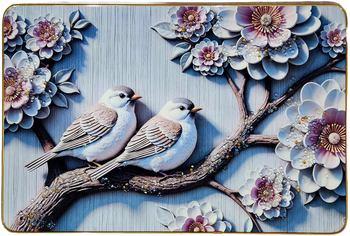 Premium Epoxy Glossy Crystal Painting of Romantic Birds & Blossoming Flowers | Modern Botanical Wall Art with Ornate Gold Frame | Home, Living Room & Office Decor | Ready to Hang | 18 x 12 Inches - Image 6