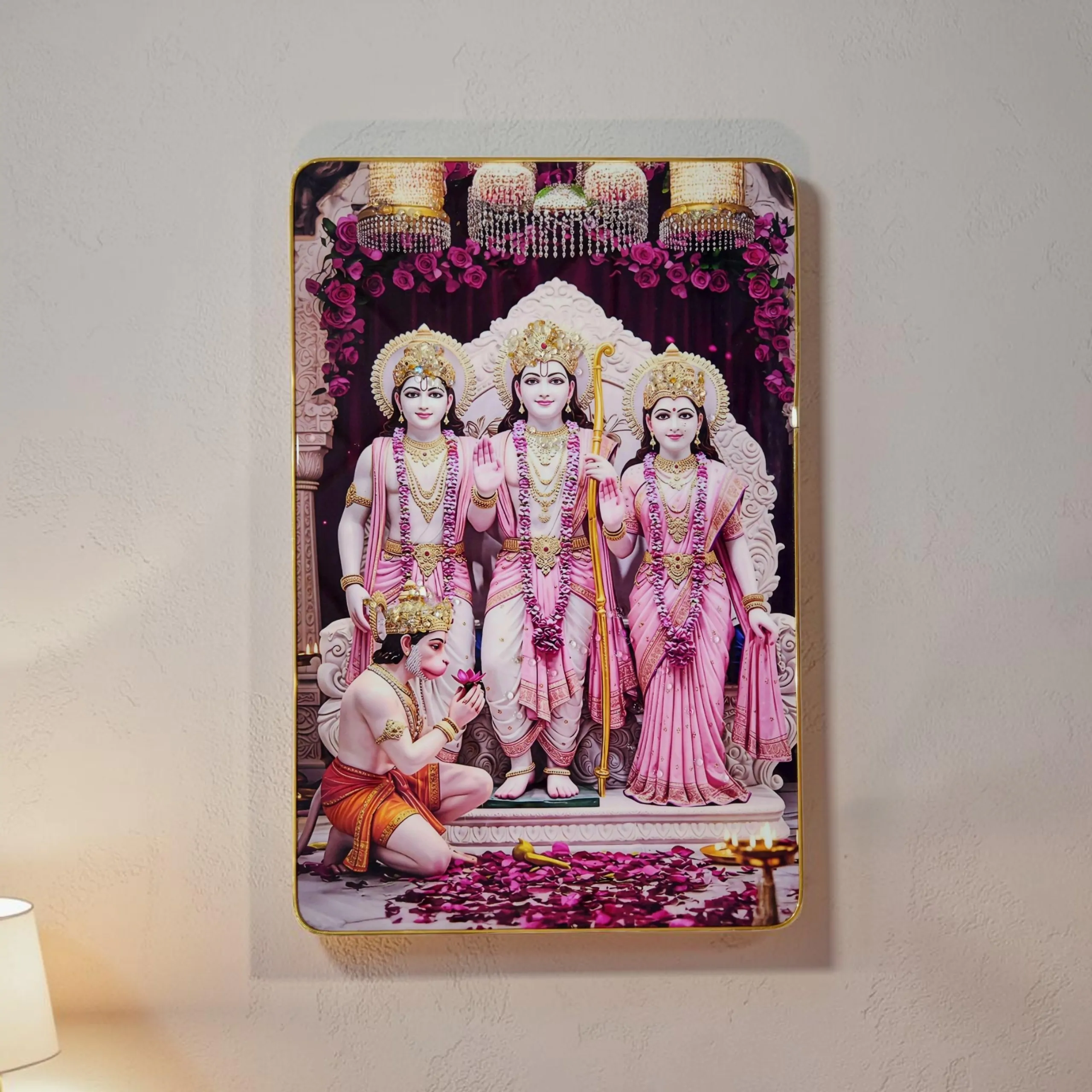 Premium Epoxy Glossy Crystal Painting of Lord Rama, Sita, Lakshman & Hanuman with Gold Slim Frame | Embossed HD Wall Art for Living Room, Bedroom & Pooja Room | 12 x 18 Inch - Image 3