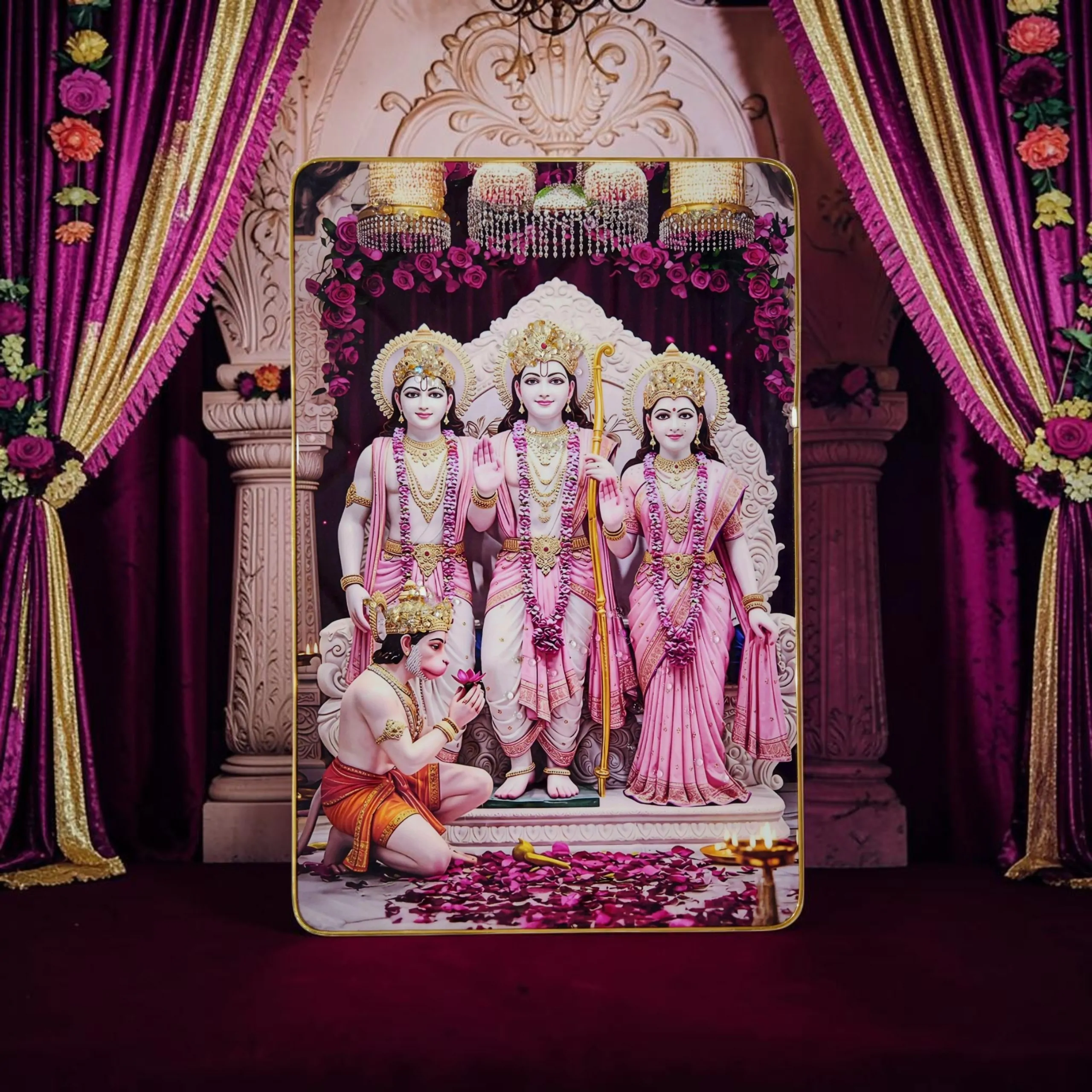 Premium Epoxy Glossy Crystal Painting of Lord Rama, Sita, Lakshman & Hanuman with Gold Slim Frame | Embossed HD Wall Art for Living Room, Bedroom & Pooja Room | 12 x 18 Inch - Image 9