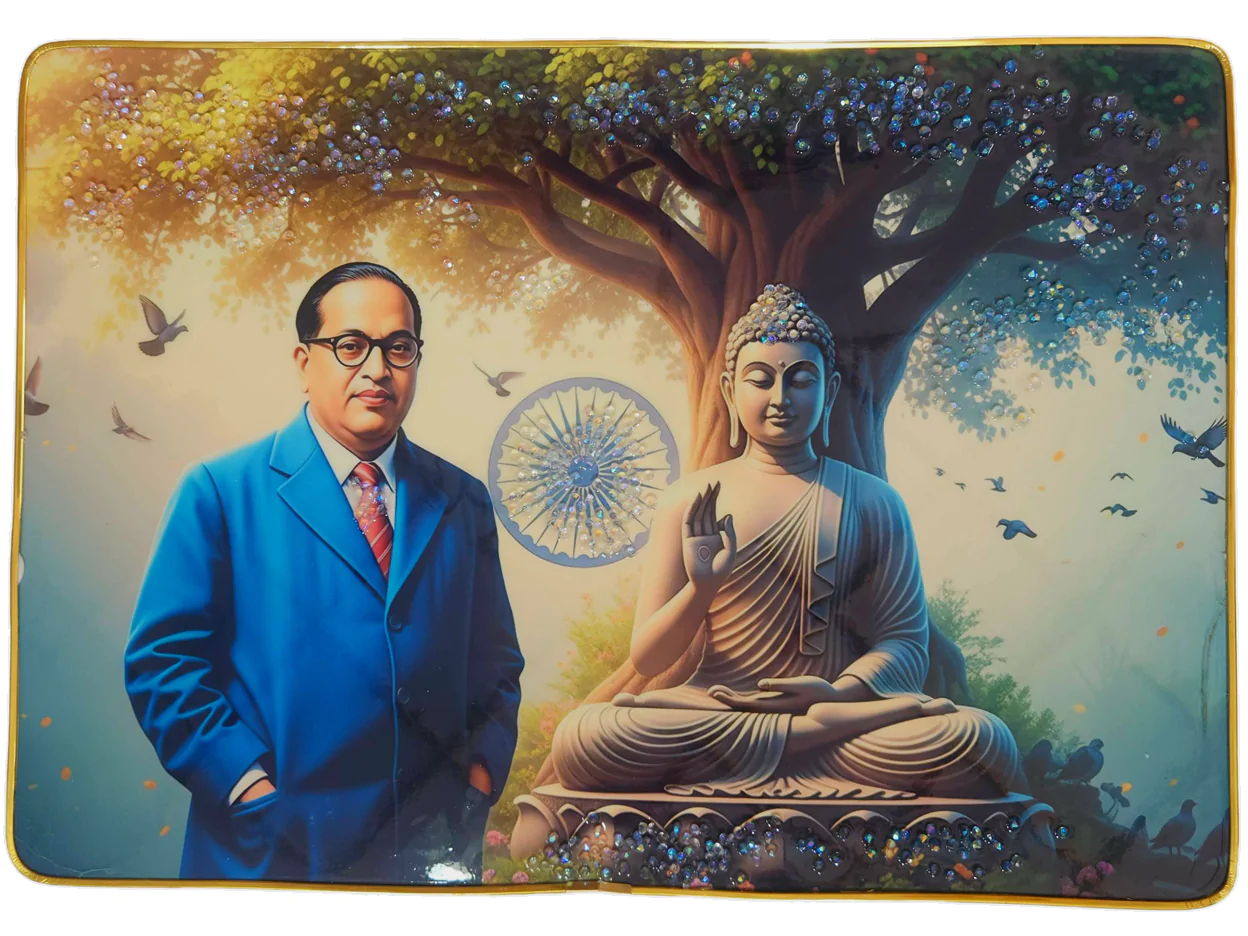Premium Epoxy Glossy Crystal Dr. B. R. Ambedkar & Gautama Buddha Painting with Gold Slim Frame | Inspirational Wall Art for Home, Office & Study | Ready to Hang | 18 x 12 Inches - Image 5