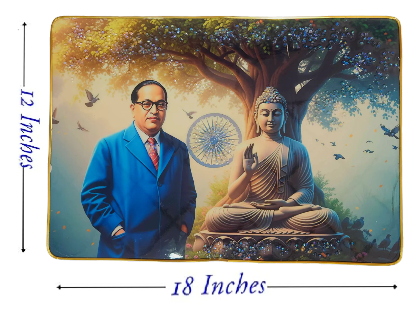 Premium Epoxy Glossy Crystal Dr. B. R. Ambedkar & Gautama Buddha Painting with Gold Slim Frame | Inspirational Wall Art for Home, Office & Study | Ready to Hang | 18 x 12 Inches - Image 6