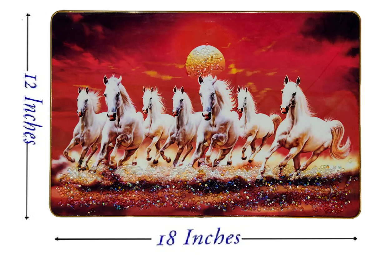 Premium Epoxy Glossy Crystal Seven White Horses Painting with Gold Slim Frame | Running Horse Wall Art for Home, Office & Living Room | Ready to Hang| 18 x 12 Inches - Image 8