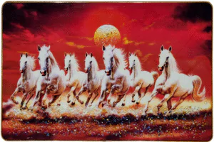 Premium Epoxy Glossy Crystal Seven White Horses Painting with Gold Slim Frame | Running Horse Wall Art for Home, Office & Living Room | Ready to Hang| 18 x 12 Inches