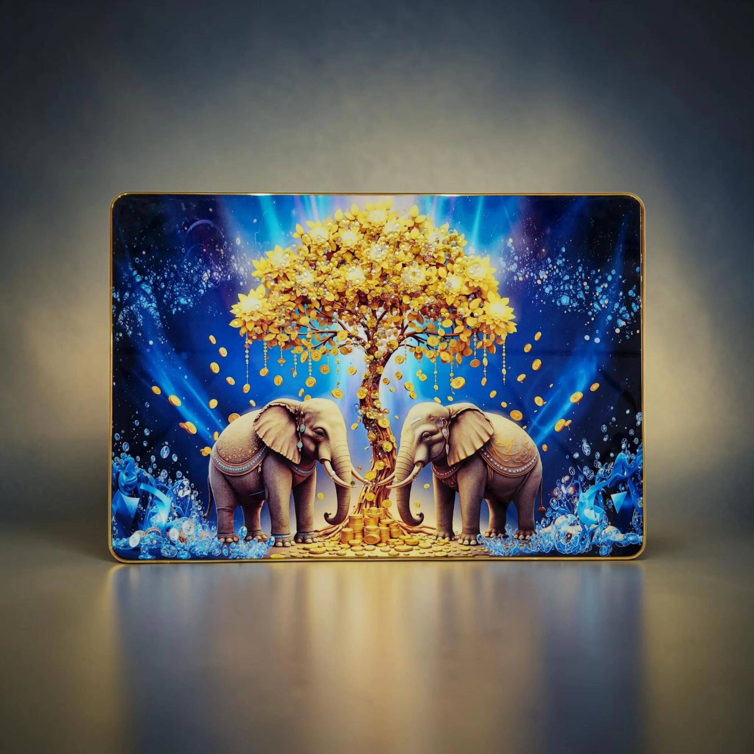 Premium Epoxy Glossy Crystal Elephant & Money Tree Painting with Gold Slim Frame | Luxury 3D Prosperity Wall Art for Home, Office & Living Room | Ready to Hang | 12 x 18 Inches - Image 7