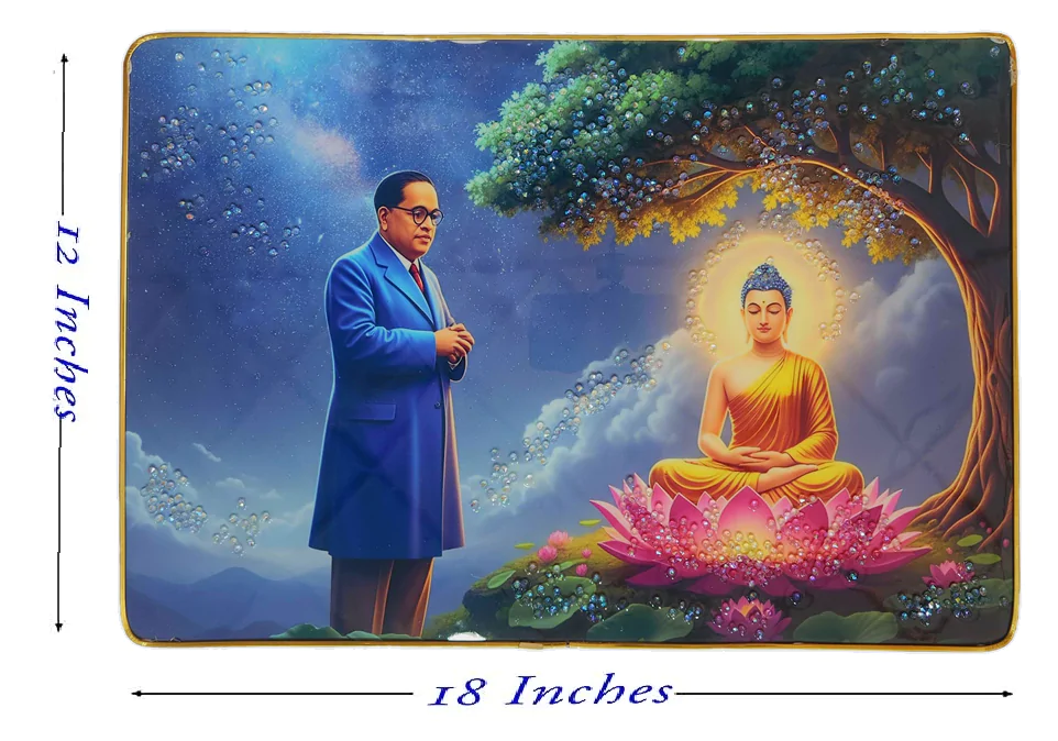 Premium Epoxy Glossy Crystal Dr. B. R. Ambedkar & Gautama Buddha Painting with Gold Slim Frame | Inspirational Wall Art for Home, Office & Study | Ready to Hang | 18 x 12 Inches - Image 6