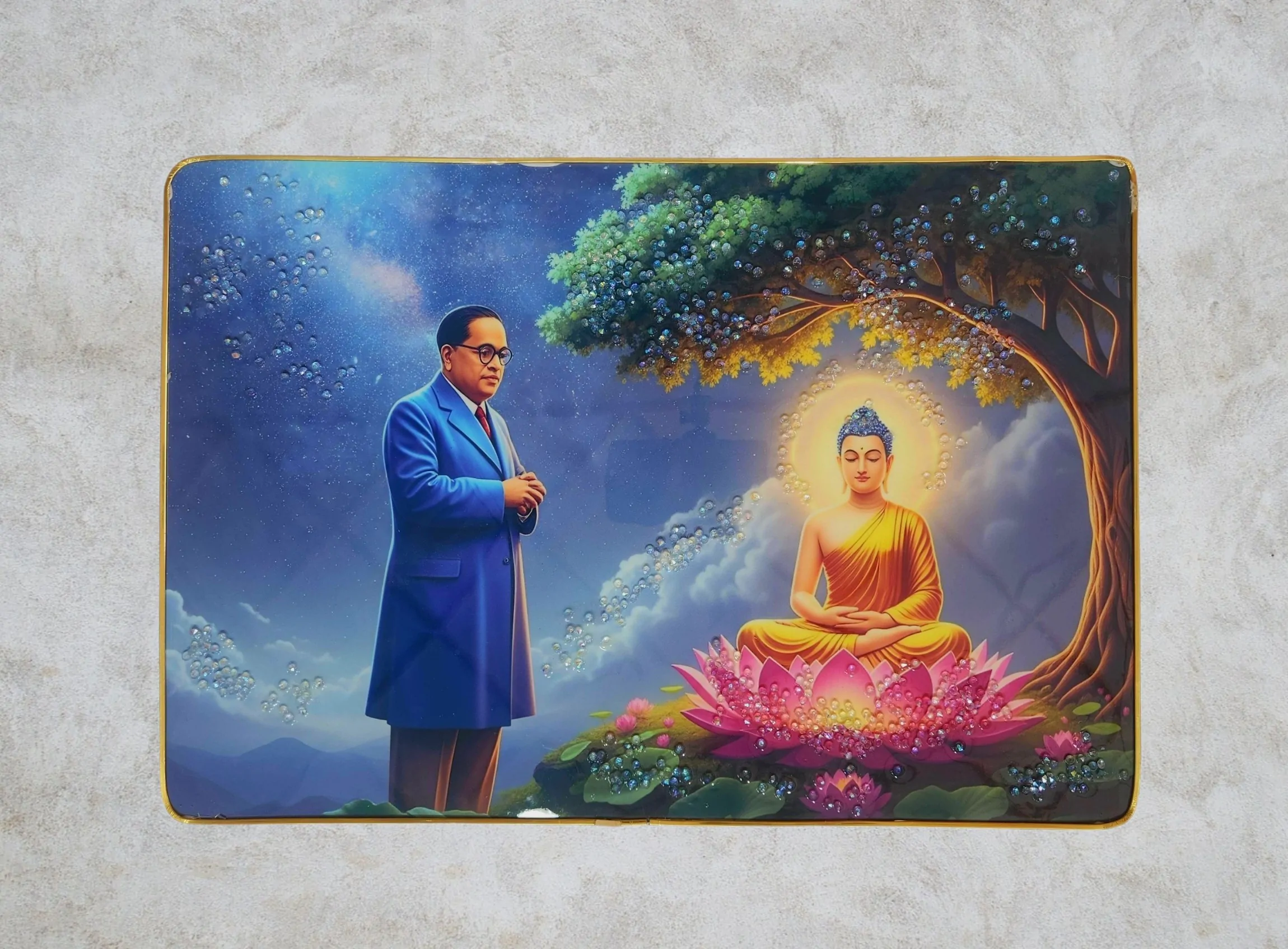 Premium Epoxy Glossy Crystal Dr. B. R. Ambedkar & Gautama Buddha Painting with Gold Slim Frame | Inspirational Wall Art for Home, Office & Study | Ready to Hang | 18 x 12 Inches - Image 5